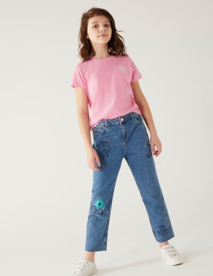 

Girls M&S Collection Straight Leg Denim Embroidered Jeans (6-16 Yrs), Denim