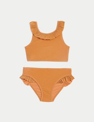 M&S Girls Sparkle Frill Bikini (6-16 Yrs) - 6-7 Y - Orange, Orange