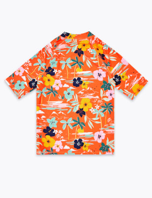 Marks and Spencer Tropical Print Rash Vest (6-16 Yrs) - 11-12 - Orange Mix, Orange Mix