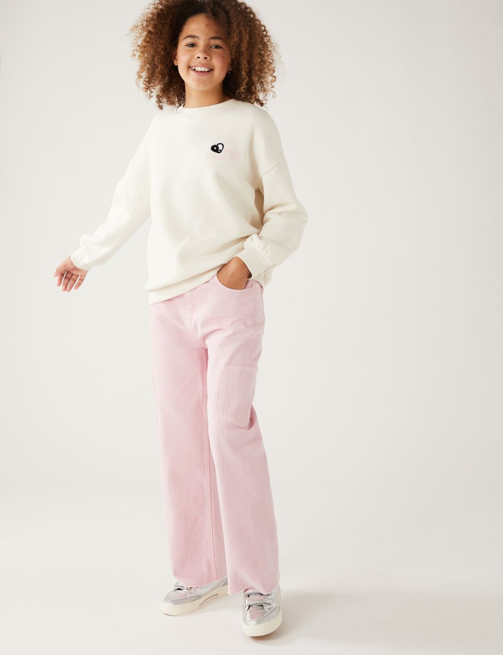 Wide Leg Pure Cotton Cargo Jeans (6-16 Yrs) image 1
