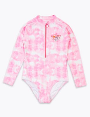 Maillot de bain à manches longues et motif teinté au noeud (du 6 au 16 ans) - Pink Mix