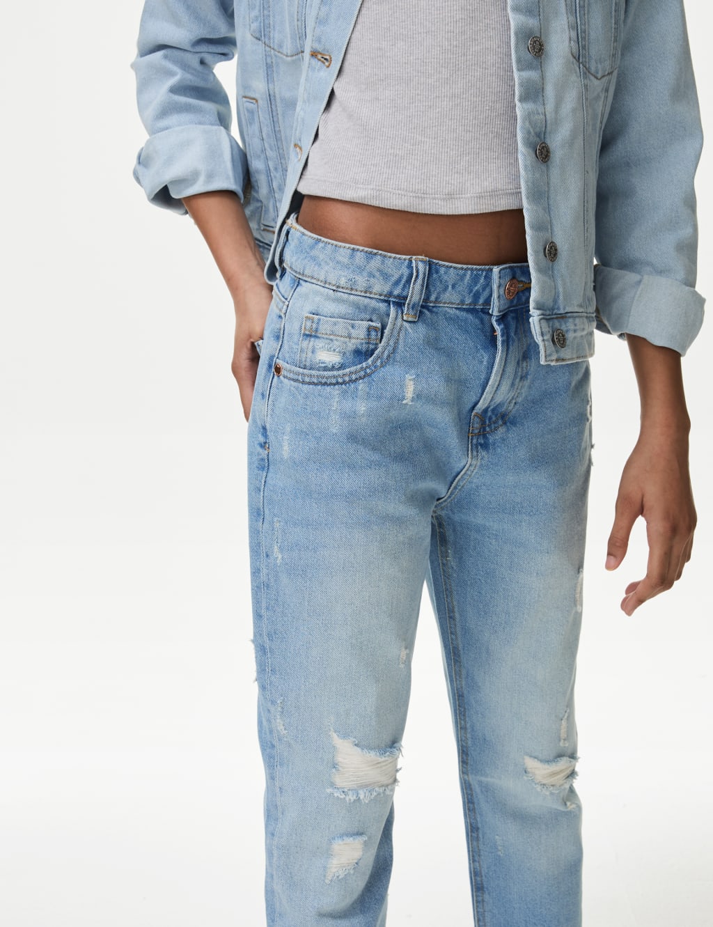 Mom Fit Light Denim Ripped Jeans (6-16 Yrs) image 2