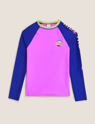 

Girls M&S Collection Colourblock Long Sleeve Rash Vest (6-16 Yrs) - Purple, Purple