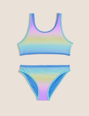 Rainbow Tie Dye Bikini Set, Pastel Sport High Waisted Bikini