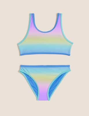 Rainbow Tie Dye Bikini Set, Pastel Sport High Waisted Bikini