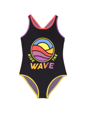 

Girls M&S Collection Ride The Wave Slogan Swimsuit (6-16 Yrs) - Black, Black