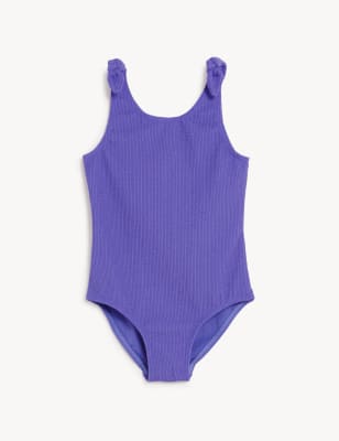 

M&S Collection Badeanzug in Knitteroptik mit Schleife (6-16 J.) - Purple, Purple