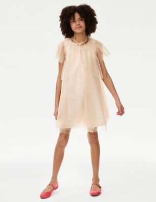 فستان من قطعتين مع رداء مزيّن بالترتر (7 - 16 سنة) - QA