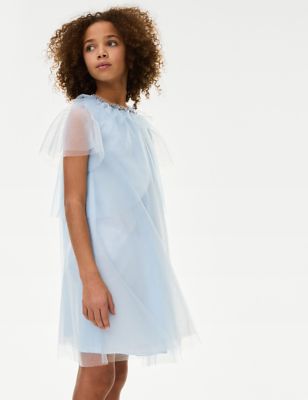 M&S Girls 2pc Sequin Dress with Cape (7-16 Yrs) - 11-12 - Pearl Grey, Pearl Grey,Blush