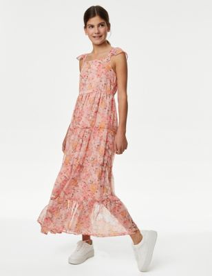M&S Girls Floral Tiered Maxi Dress (6-16 Yrs) - 14-15 - Blush, Blush