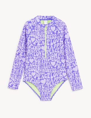 

Girls M&S Collection Retro Print Long Sleeve Swimsuit (6-16 Yrs) - Purple, Purple