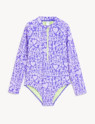 

M&S Collection Langarm-Badeanzug mit Retromuster (6-16 J.) - Purple, Purple