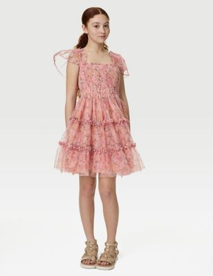 M&S Girls Floral Dress (6-16 Yrs) - 7-8 Y - Coral, Coral