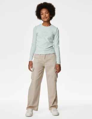 

Girls M&S Collection Wide Leg Cotton Blend Cargo Trousers (6-16 Yrs) - Stone, Stone