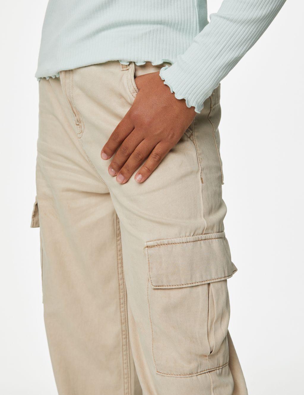 Wide Leg Cotton Blend Cargo Trousers (6-16 Yrs) image 2