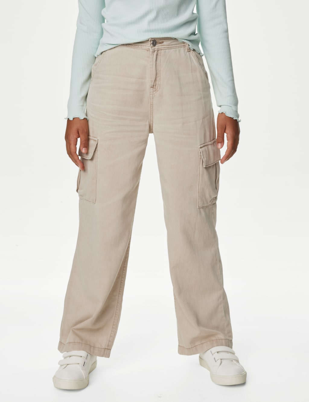 Wide Leg Cotton Blend Cargo Trousers (6-16 Yrs) image 3