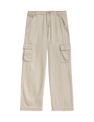 

Girls M&S Collection Wide Leg Cotton Blend Cargo Trousers (6-16 Yrs) - Stone, Stone