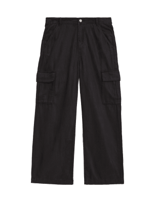 

Girls M&S Collection Wide Leg Cotton Blend Cargo Trousers (6-16 Yrs) - Charcoal, Charcoal