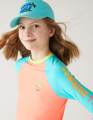 

Girls M&S Collection Colour Block Long Sleeve Rash Vest (6-16 Yrs) - Coral, Coral