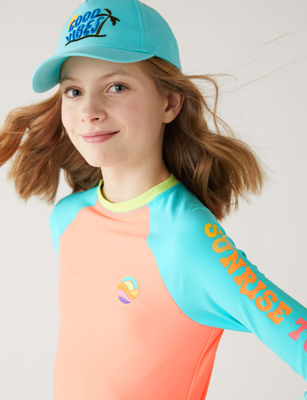 Colour Block Long Sleeve Rash Vest (6-16 Yrs) image 1