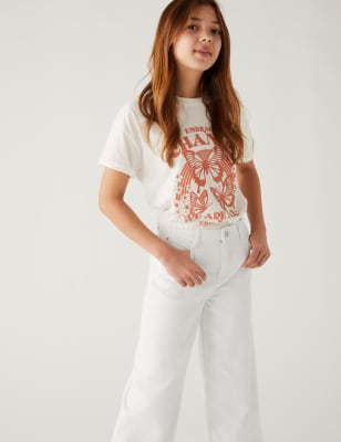 

M&S Collection Denim-Jeans mit weitem Bein (6-16 Jahre) - White, White