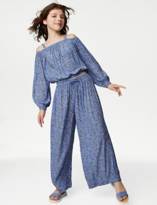 

M&S Collection Hose mit Blumenmuster (6-16 J.) - Blue Mix, Blue Mix