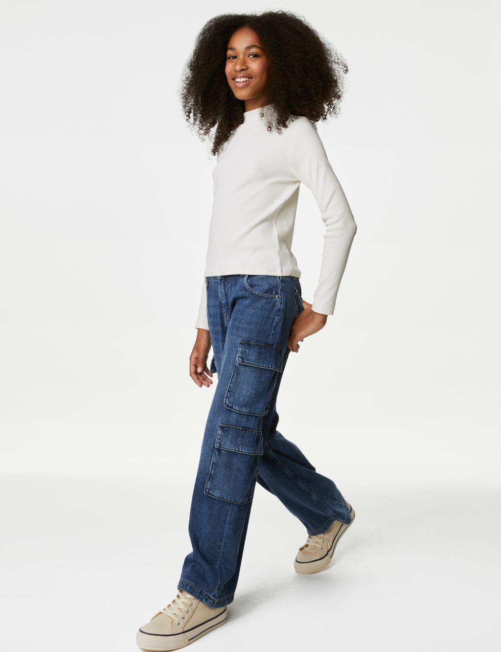 90's Baggy Low Rise Denim Cargo Jeans (6-16 Yrs) image 1