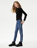 ג'ינס עשיר בכותנה בגזרת סקיני עם פאייטים (6-‏16 שנים)