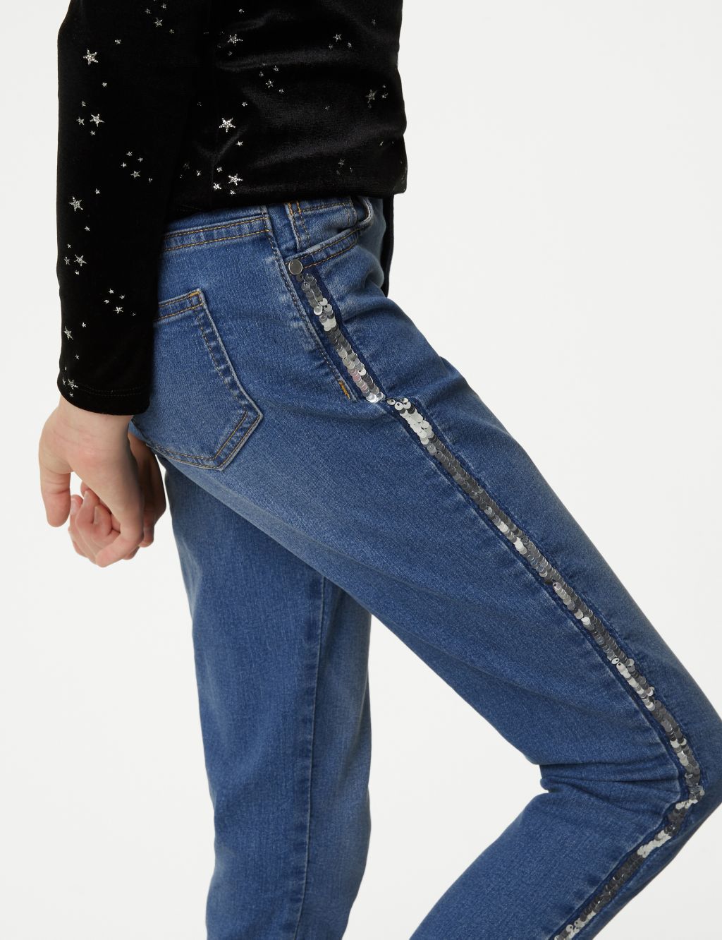 Skinny Cotton Rich Sequin Jeans (6-16 Yrs) image 3