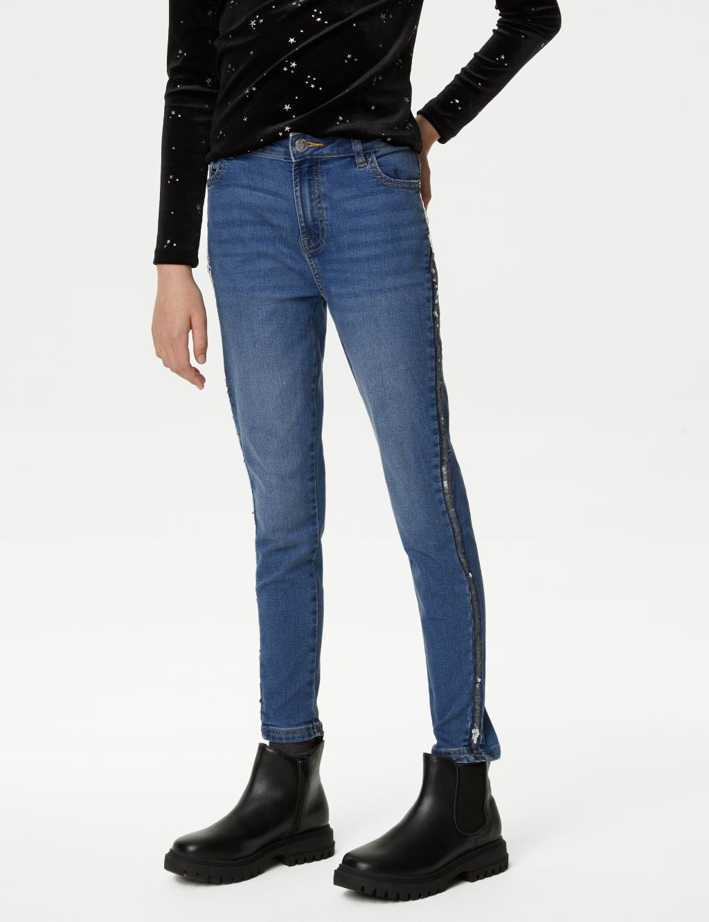 Skinny Cotton Rich Sequin Jeans (6-16 Yrs) image 4