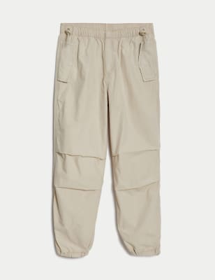 M&S Pure Cotton Parachute Trousers (6-16 Yrs) - 13-14 - Neutral, Neutral,Khaki,Black