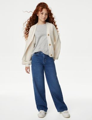 M&S Girls Wide Leg Denim Jeans (6-16 Yrs) - 6-7 Y - Dark Denim, Dark Denim