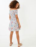 Pure Cotton Floral Shirred Bardot Dress (6-16 Yrs)