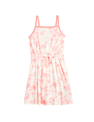 

M&S Collection Kleid aus reiner Baumwolle mit Palmenmuster (6-16 J.) - Coral Mix, Coral Mix