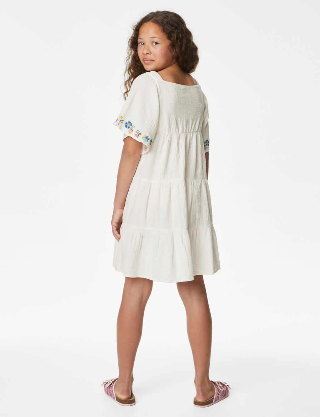 Pure Cotton Embroidered Tiered Dress (6-16 Yrs) image 3