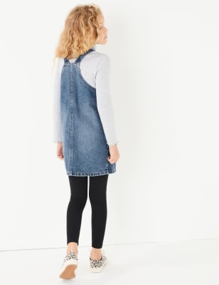 Denim pinafore dress with tights sale