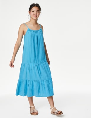 

M&S Collection Maxi-Stufenkleid aus reiner Baumwolle (6-16 J.) - Jade, Jade