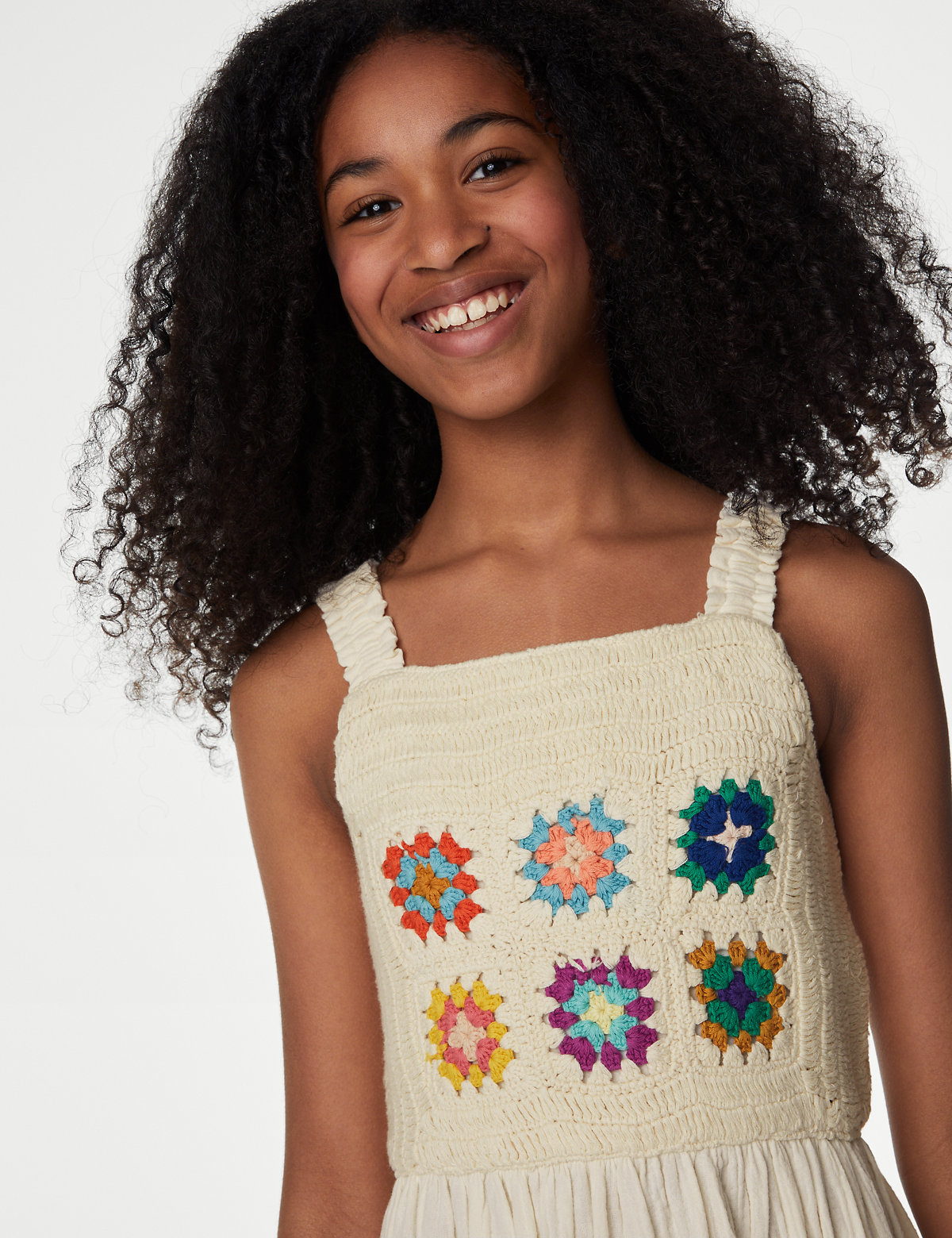Pure Cotton Patchwork Crochet Midi Dress  (6-16 Yrs)