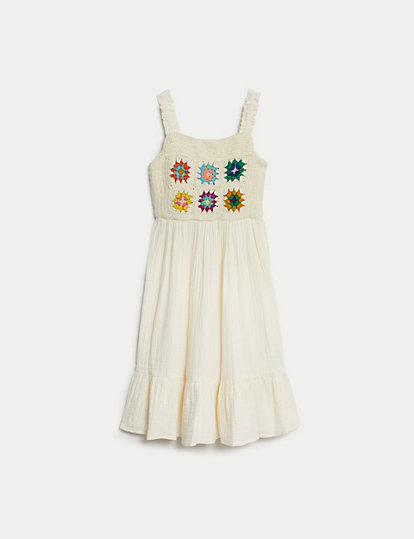 Pure Cotton Patchwork Crochet Midi Dress  (6-16 Yrs)