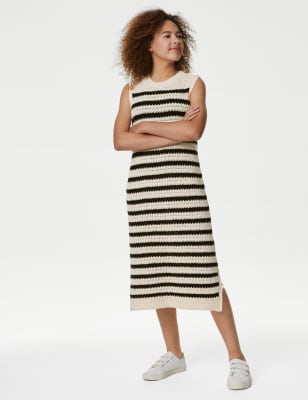 

M&S Collection Gestreiftes Strickkleid mit hohem Baumwollanteil (6-16 J.) - Black Mix, Black Mix