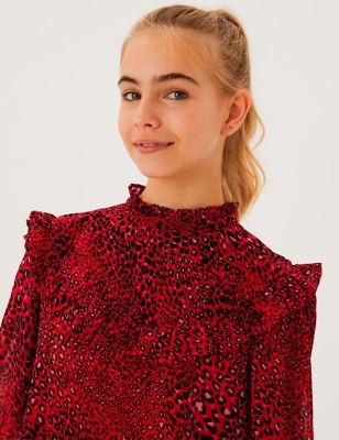 

Girls M&S Collection Animal Print Tiered Frill Dress (6-16 Yrs) - Red Mix, Red Mix