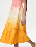Gelaagde maxi-jurk van puur katoen met kleurverloop (6-16 jaar)
