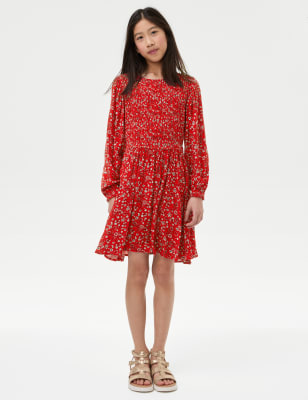 

Girls M&S Collection Ditsy Floral Shirred Dress (6-16 Yrs) - Red Mix, Red Mix