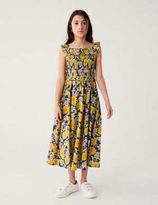 Pure Cotton Floral Midi Dress (6-16 Yrs)