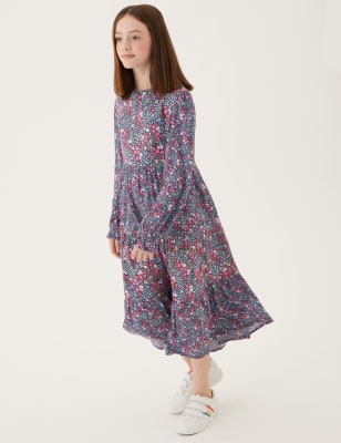 Flower print hotsell tiered midi dress