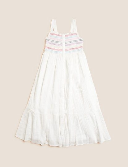 Pure Cotton Shirred Maxi Dress (6-16 Yrs)