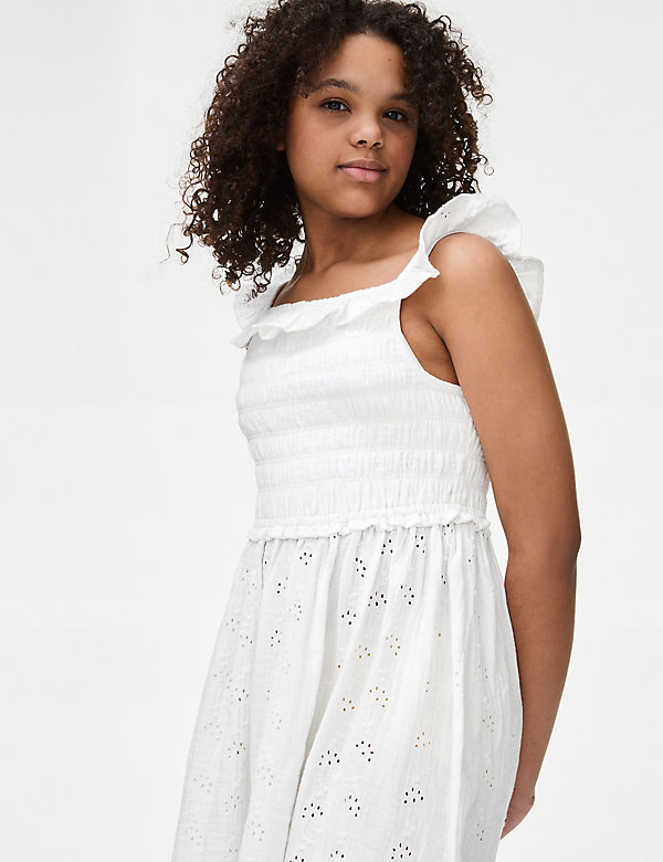 Pure Cotton Broderie Dress (6-16 Yrs) - DE
