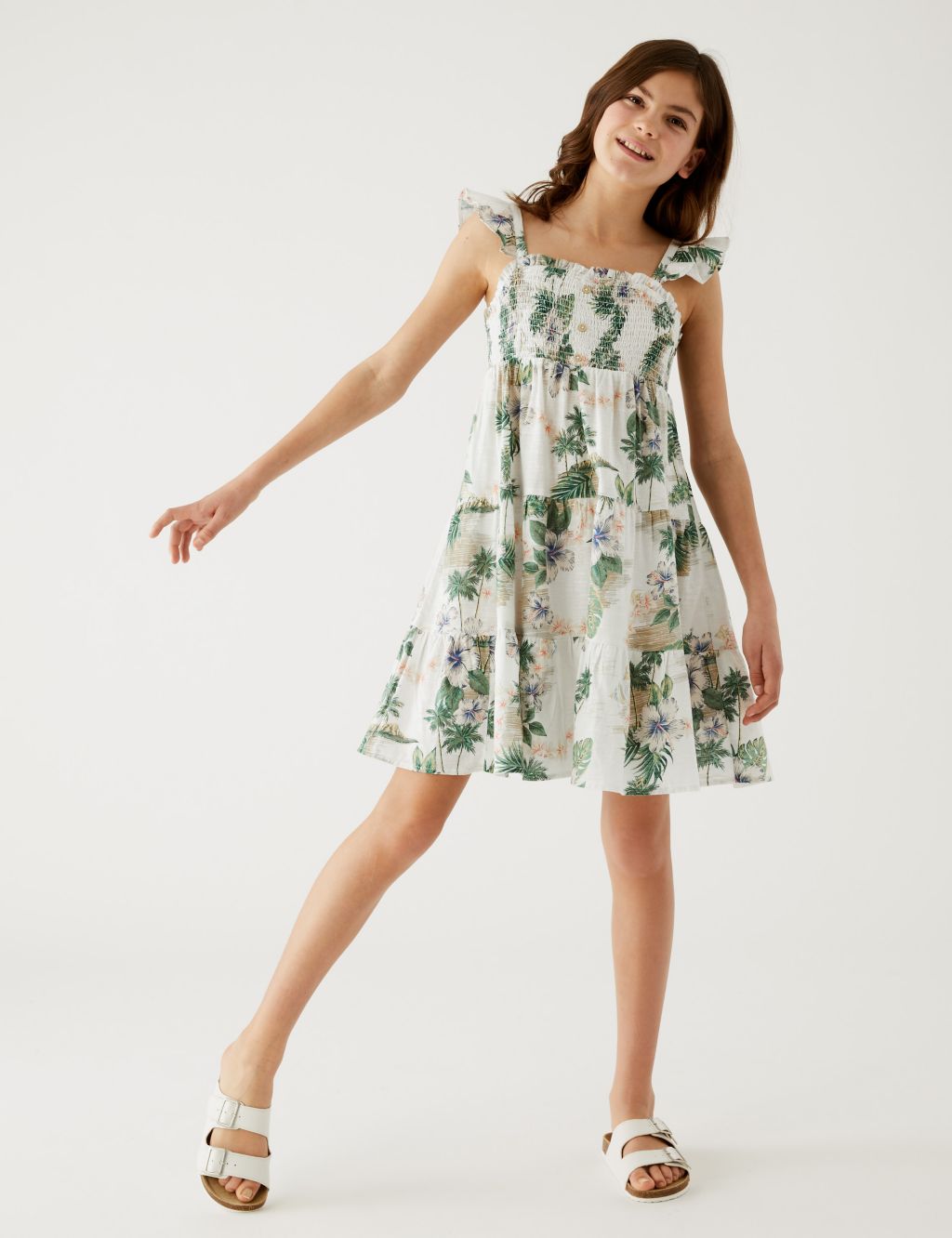 Pure Cotton Tropical Tiered Dress (6-16 Yrs) image 1