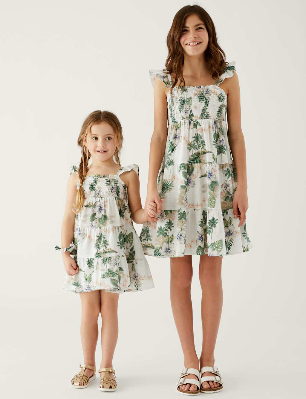 Pure Cotton Tropical Tiered Dress (6-16 Yrs) image 2