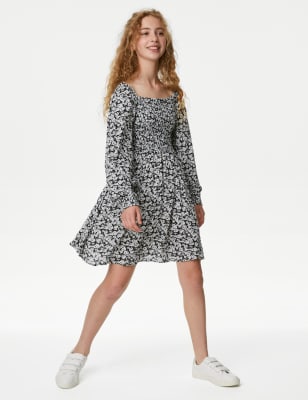 

Girls M&S Collection Floral Shirred Dress (6-16 Yrs) - Black Mix, Black Mix